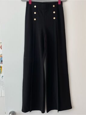 H&M Black Wide-Leg High-Rise Pants with Gold Buttons